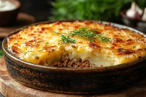 Картофельная запеканка с фаршем и сметаной